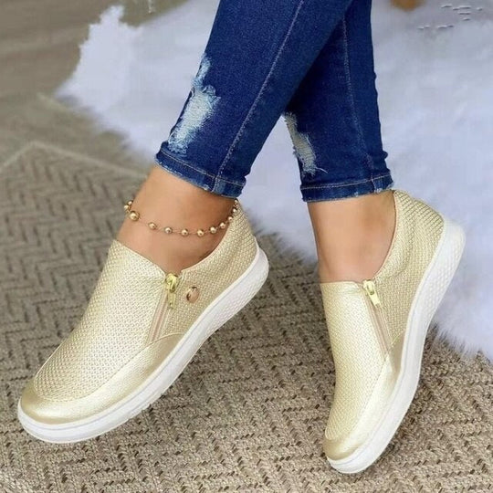 Casual women's zip-up shoes with orthopedic support, ideal for comfortable daily wear & spring fashion.