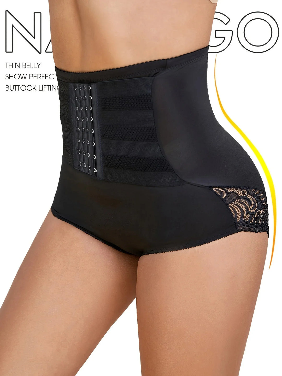 Invisible high-waisted shapewear briefs with compression & lace trim. Women's smoothing tummy control underwear.
