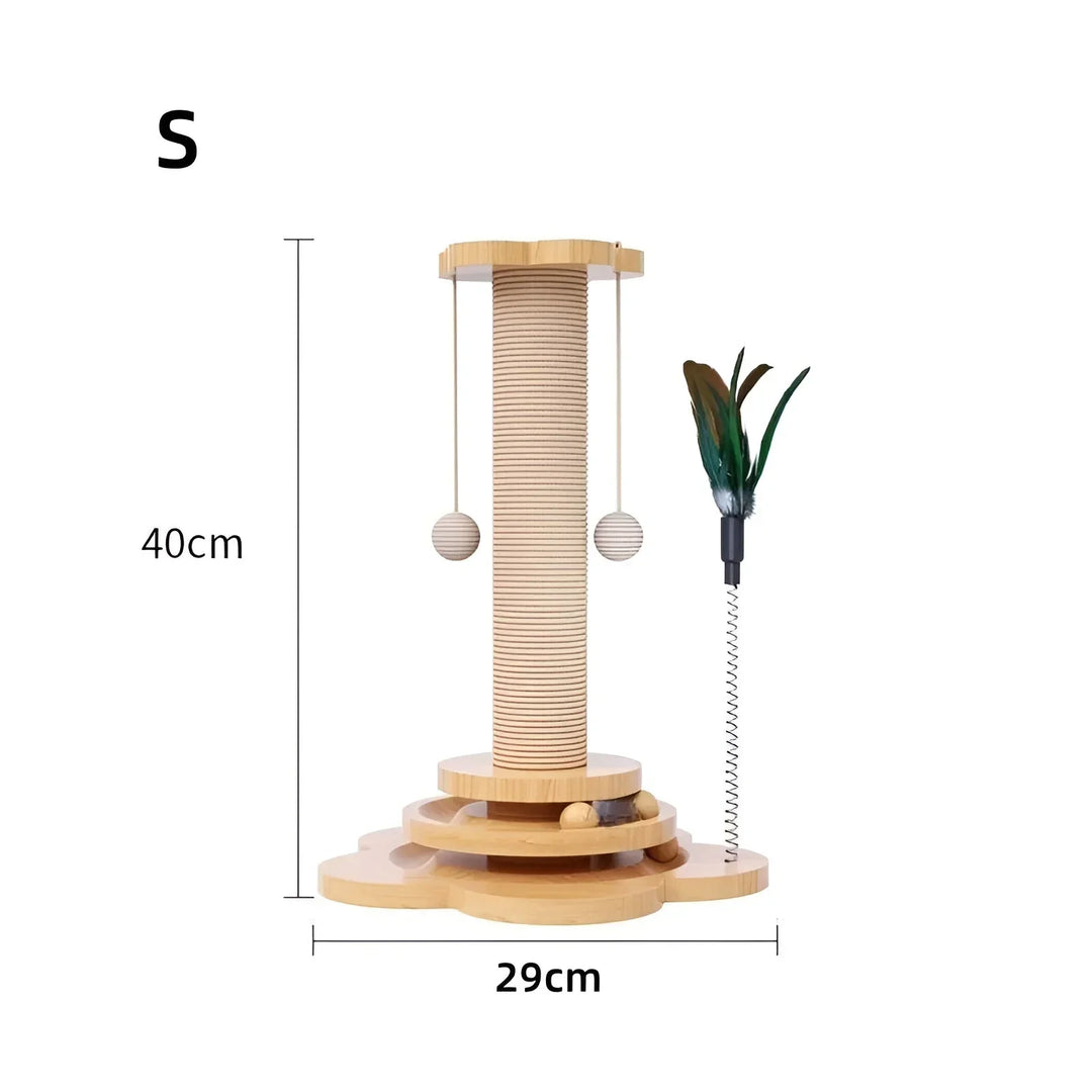 Durable natural wood cat scratching post & play toy. Long-lasting pet entertainment & claw sharpener.