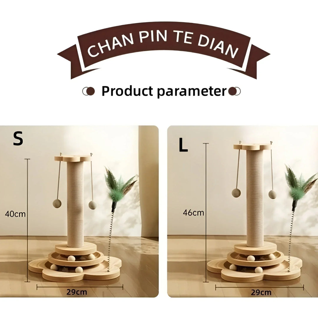 Promotes activity & healthy claws! Interactive wooden cat toy & scratching post for pet enrichment.