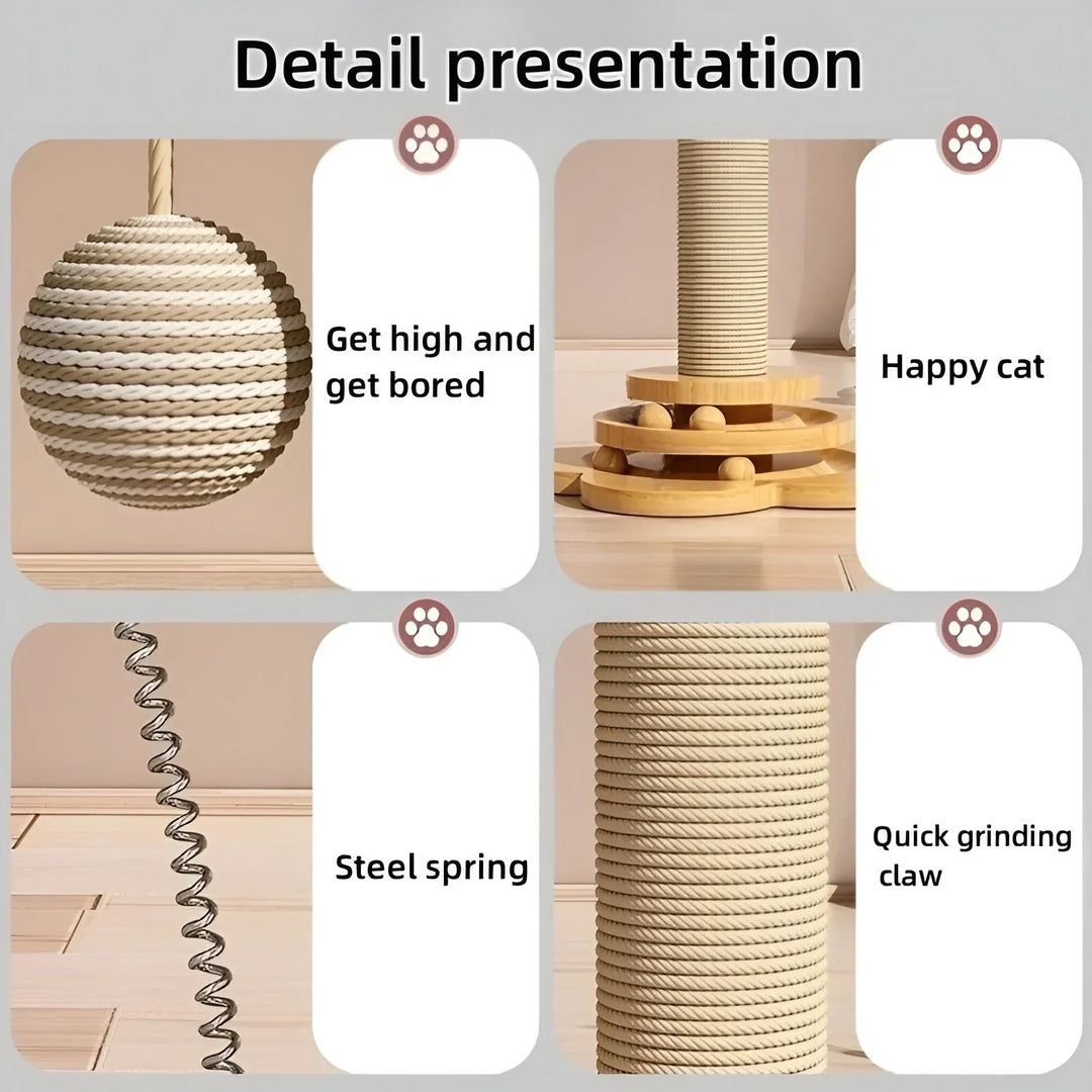 Sturdy wooden interactive cat toy & scratching post, perfect for feline fun, play, and claw sharpening.