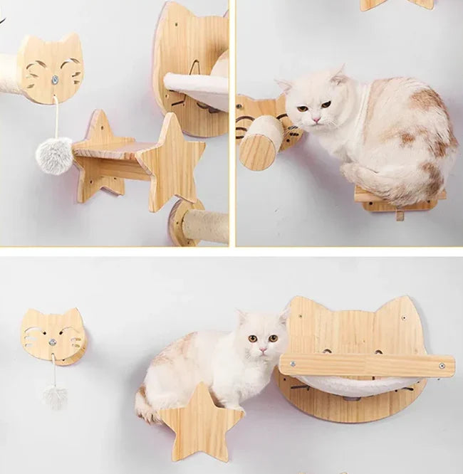 Versatile wooden cat head wall scratch board, a practical cat toy, bed, and stylish pet accessory.