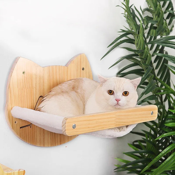 Stylish wooden cat head design wall scratcher & bed, an interactive cat toy and furniture protector.