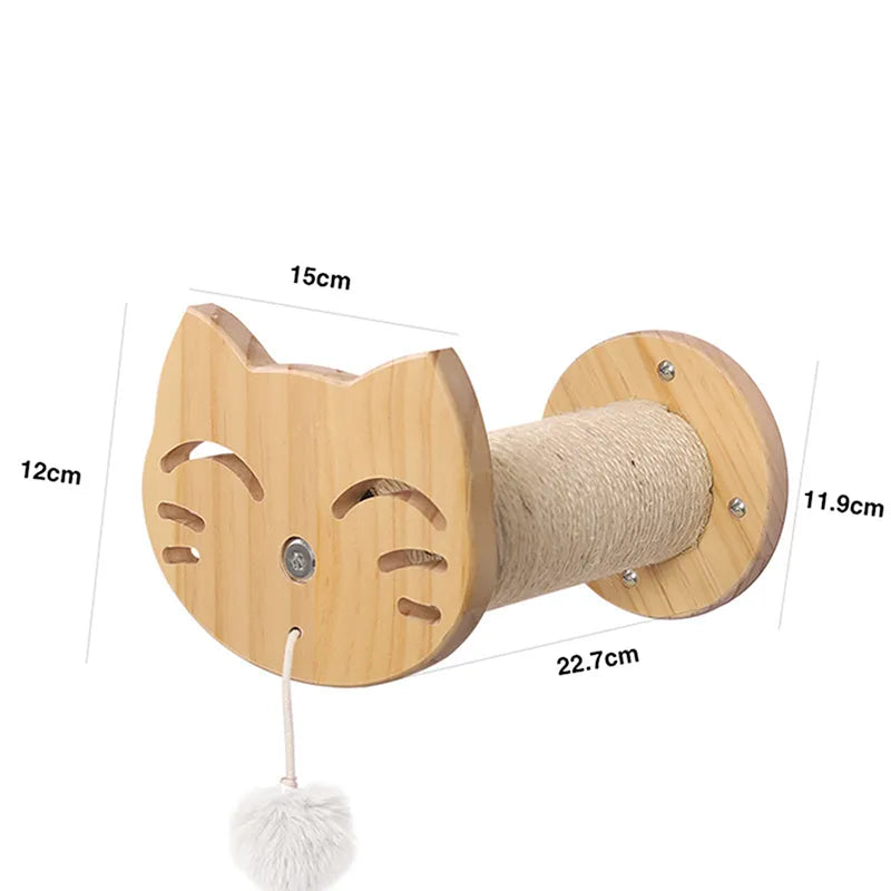 Pet essential: durable wooden cat furniture, a wall-mounted scratcher & cozy cat bed with head design.