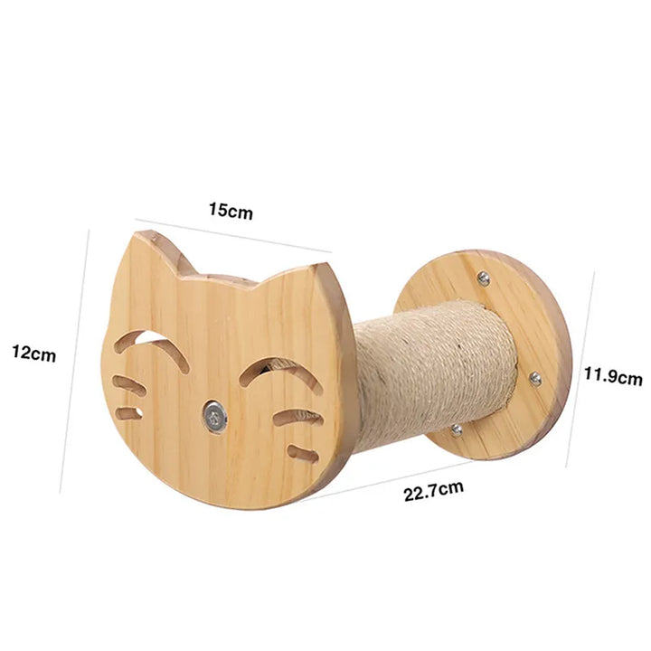 Wall-mounted wooden cat head scratcher & bed, perfect for healthy claws and a cozy elevated resting spot.