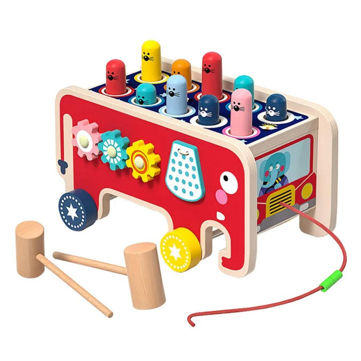Wooden Whack-A-Mole Montessori toy for babies, enhancing motor skills & early learning with fun, interactive play.