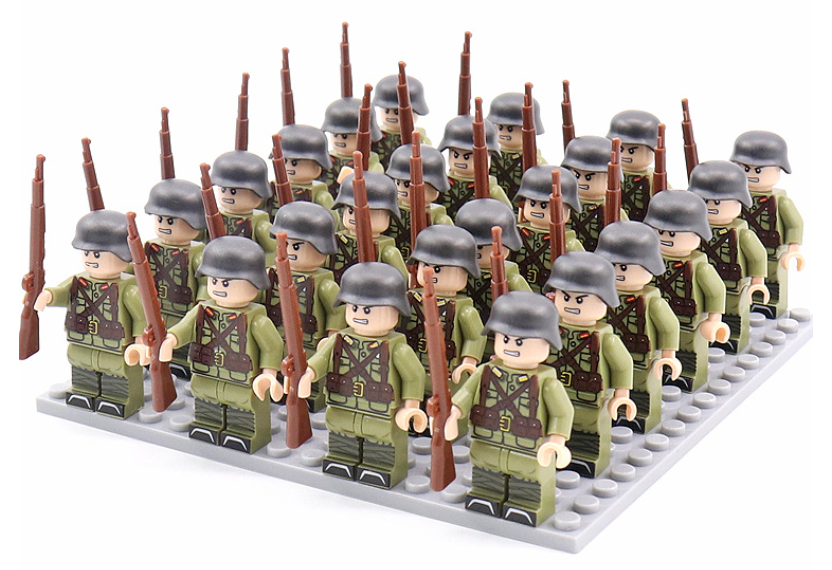 Educational WWII military building blocks set, with detailed soldier figures for historical construction play.