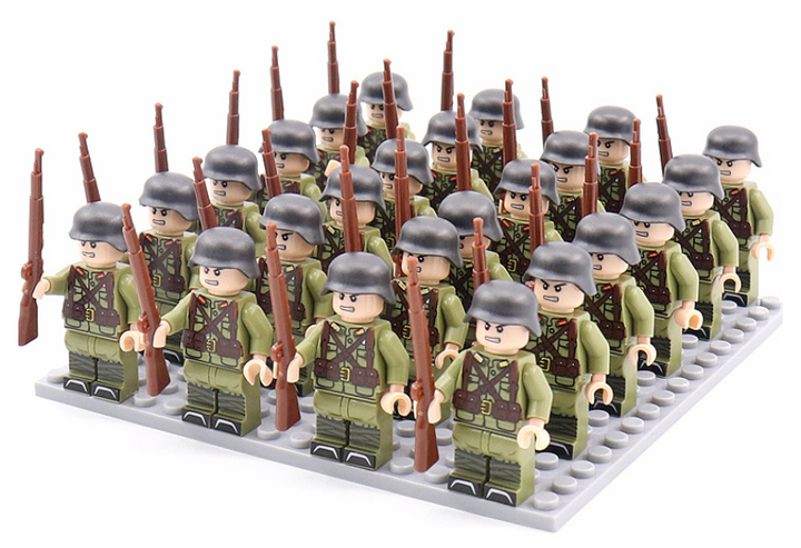 Educational WWII military building blocks set, with detailed soldier figures for historical construction play.