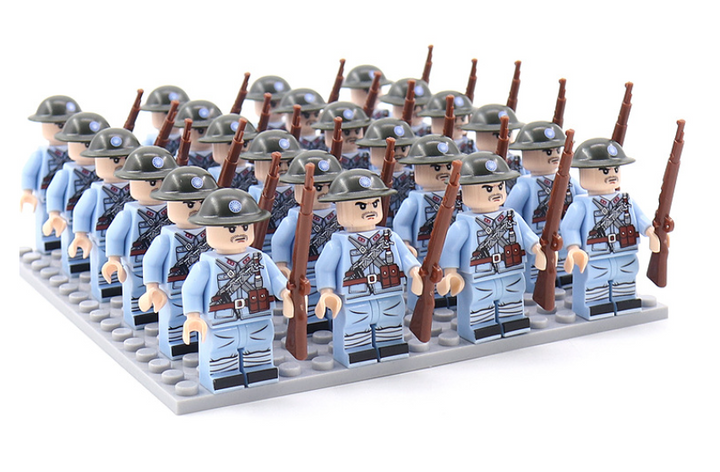 Unisex WWII military building blocks for kids, inspiring imaginative play with detailed soldier figures.