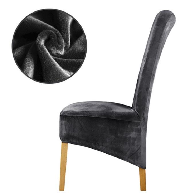 Classic black XL velvet dining chair protector, durable & washable furniture cover for large chairs.