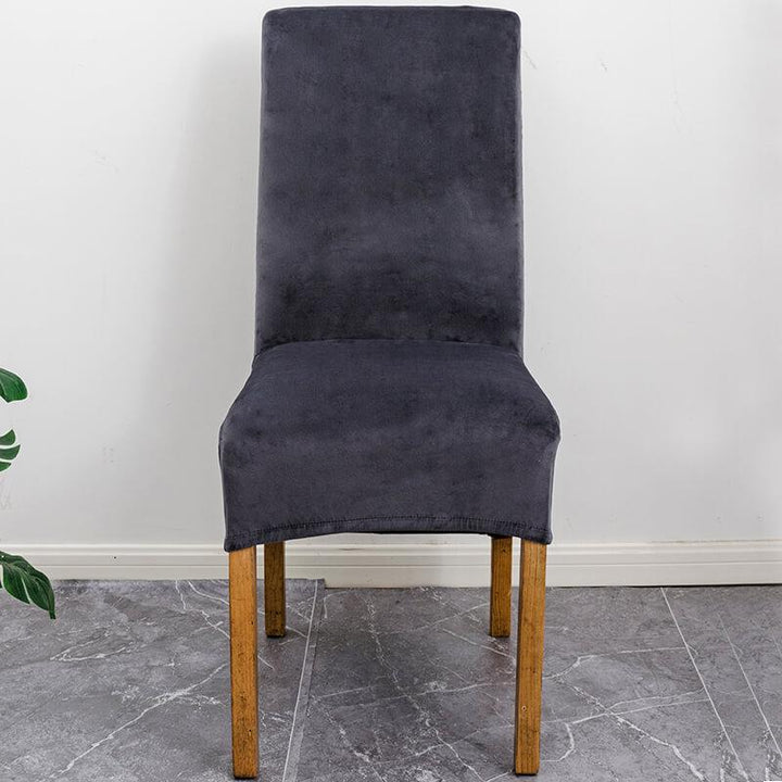 Burgundy XL stretch velvet chair cover, elegant & elastic, festive dining room decor.