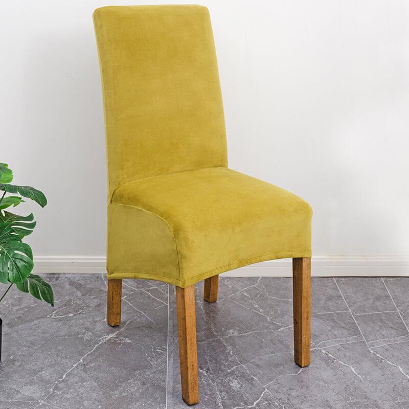 Easy-install XL stretch velvet chair cover, quickly updates dining room decor with elegance.