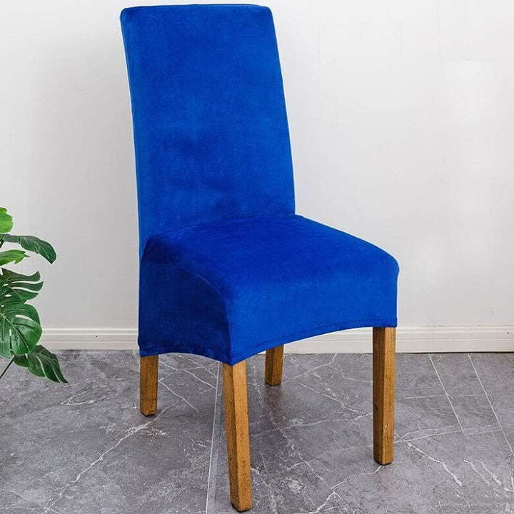 Modern XL stretch velvet chair slipcover, transforming old dining chairs with elegance.