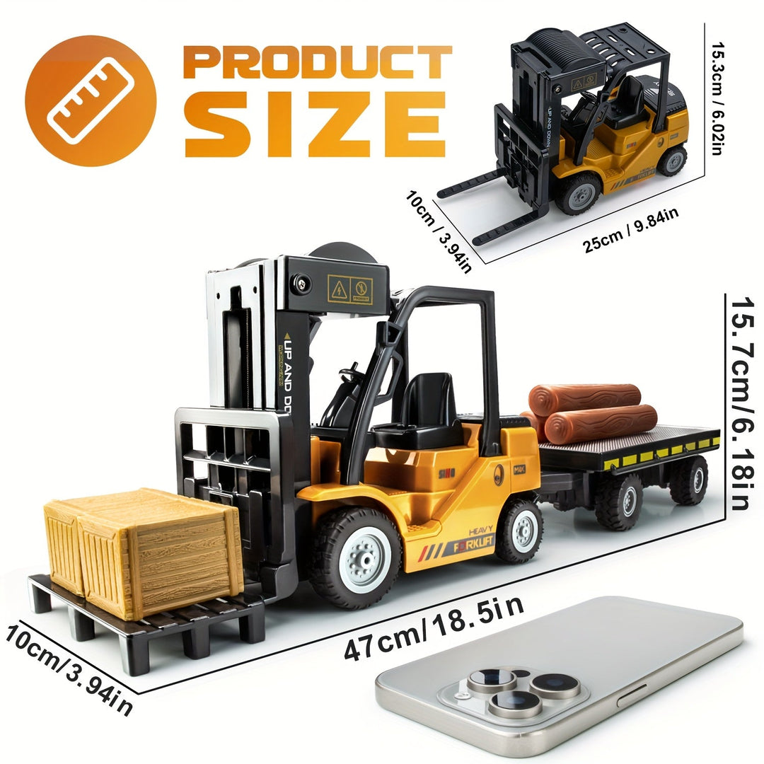 1:24 scale electronic RC forklift truck with working lights & trailer, a perfect children's gift.