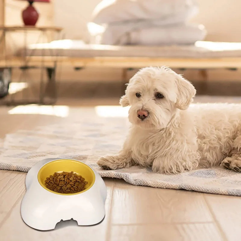Bright yellow non-slip single pet food or water bowl, stable & durable for your dog or cat. Pet feeder.