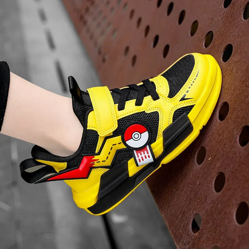 Breathable & comfy yellow Pokémon kids' sneakers, perfect for school, playtime, and everyday wear for boys & girls.