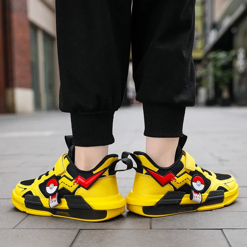 Comfy yellow Pokémon sneakers for boys & girls. Breathable, durable, and easy-to-wear velcro shoes for active kids.