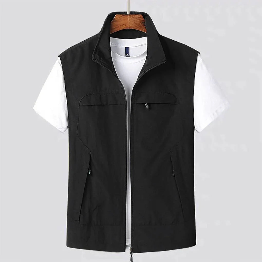 Ventilated men's utility vest, quick-dry fabric, ideal activewear for hiking, fishing & outdoor adventures.