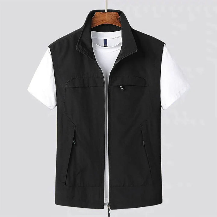 Ventilated men's utility vest, quick-dry fabric, ideal activewear for hiking, fishing & outdoor adventures.