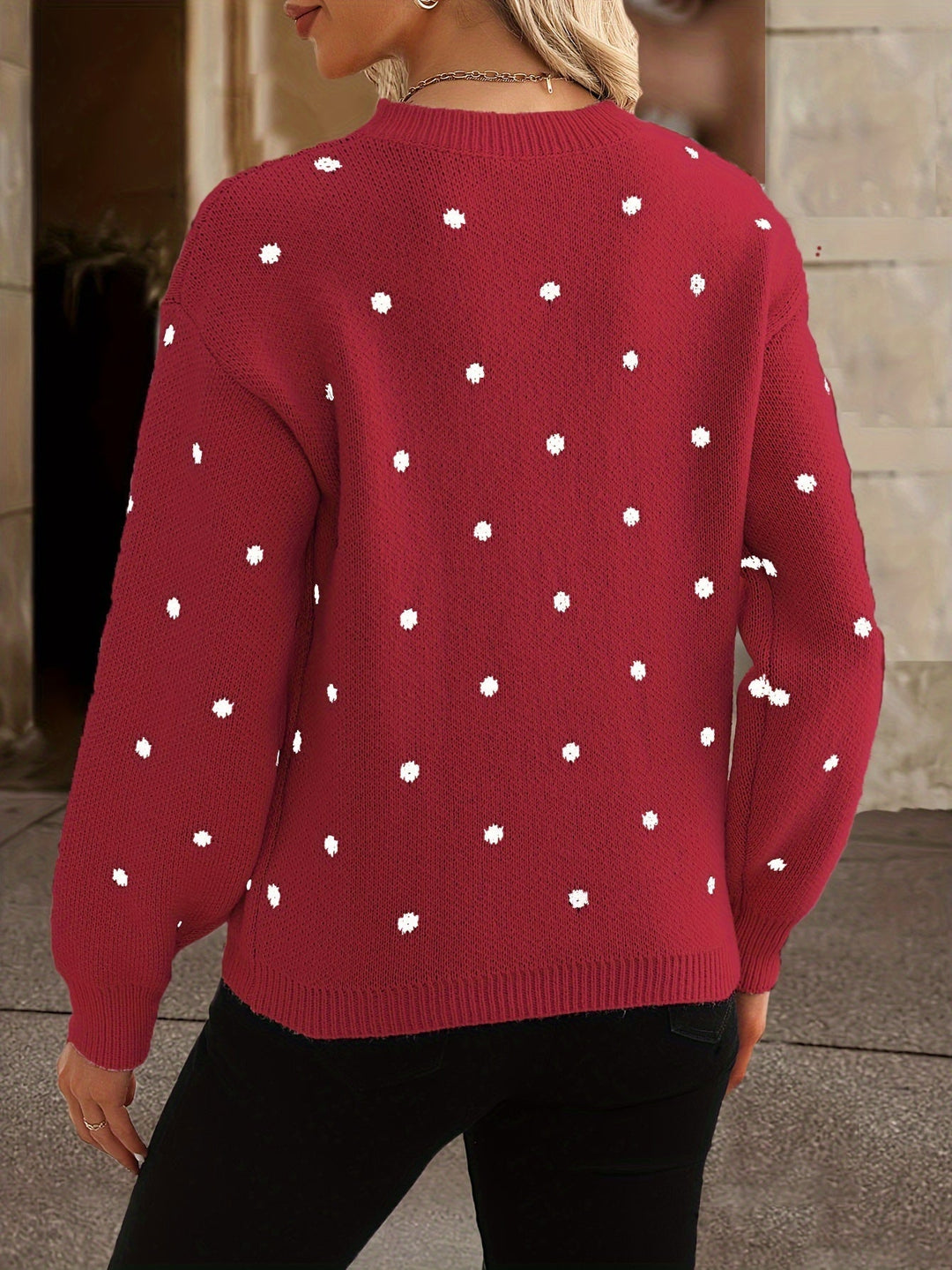 Warm Zara polka dot sweater. Women's cozy long-sleeve pullover for cool fall & winter days.