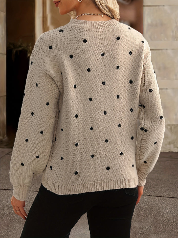 Stylish women's Zara polka dot sweater. Warm, casual top for fall & winter fashion.